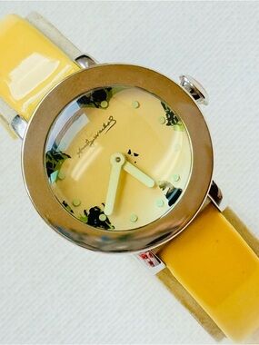 Andy Warhol Flowers Women's Watch Silver Stainless Yellow Leather ANDY091